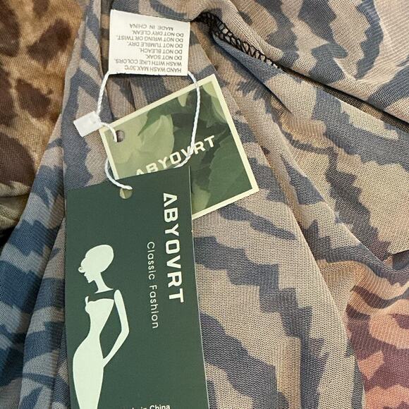 Abyovrt Strapless Backless Tiger High Split Mesh Cocktail Women's Medium NWT - Picture 6 of 11